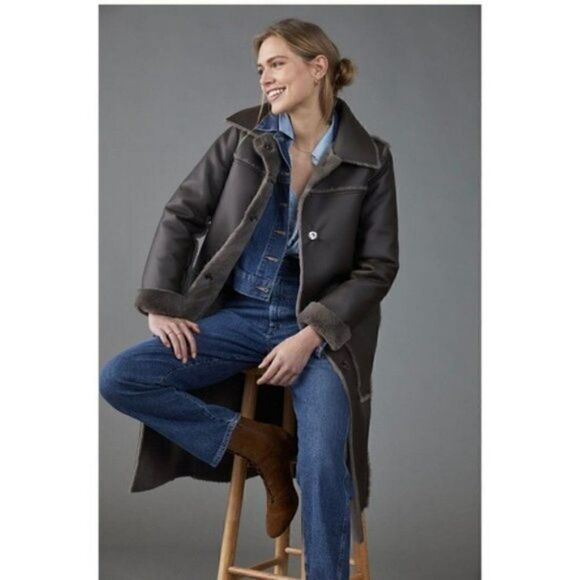 NEW Anthropologie Kerry Reversible Faux Fur Jacket Utility Coat X-Small & Small - Picture 2 of 4